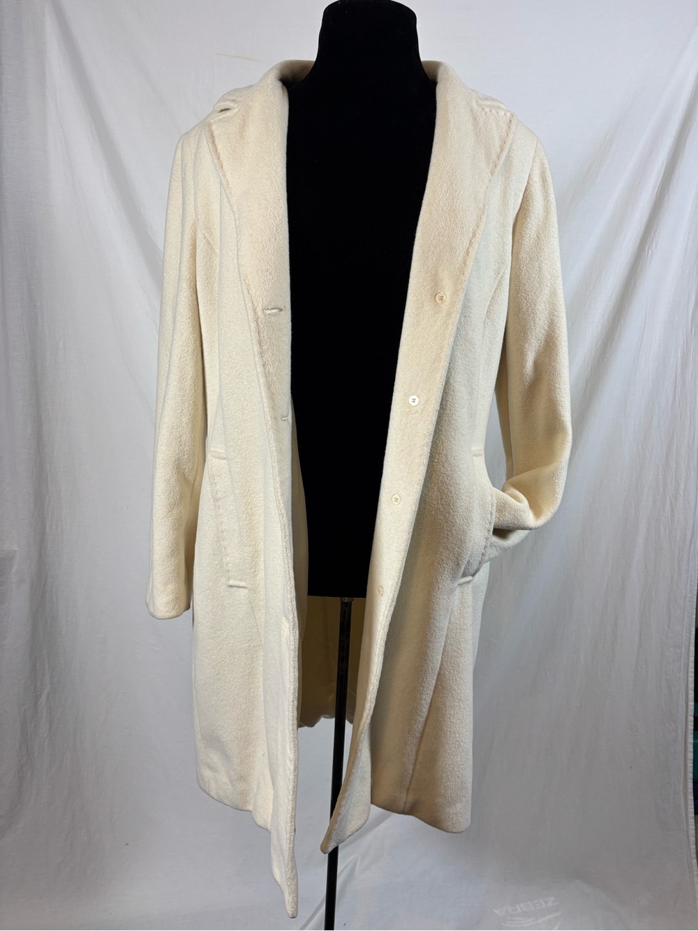 Calvin Klein Angora Wool Coat Size 12 Ivory Cream Quiet Luxury Classic